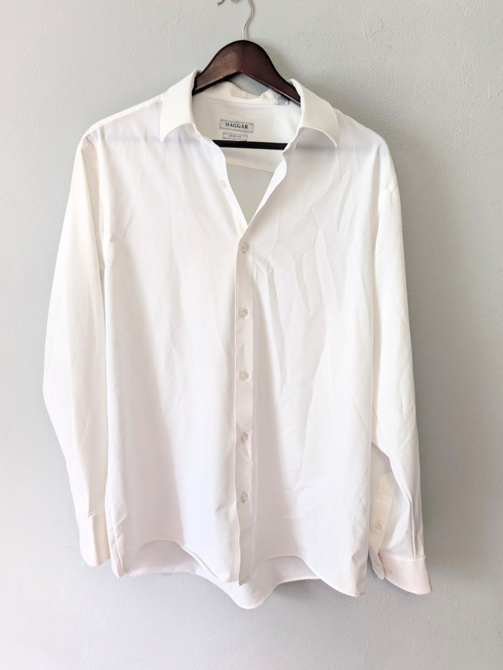 Haggar Slim Fit White Long Sleeve Dress Shirt 16-16.5 34/35
